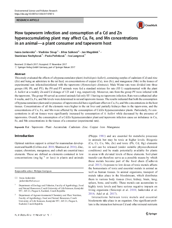 (PDF) How tapeworm infection and consumption of a Cd and Zn ...