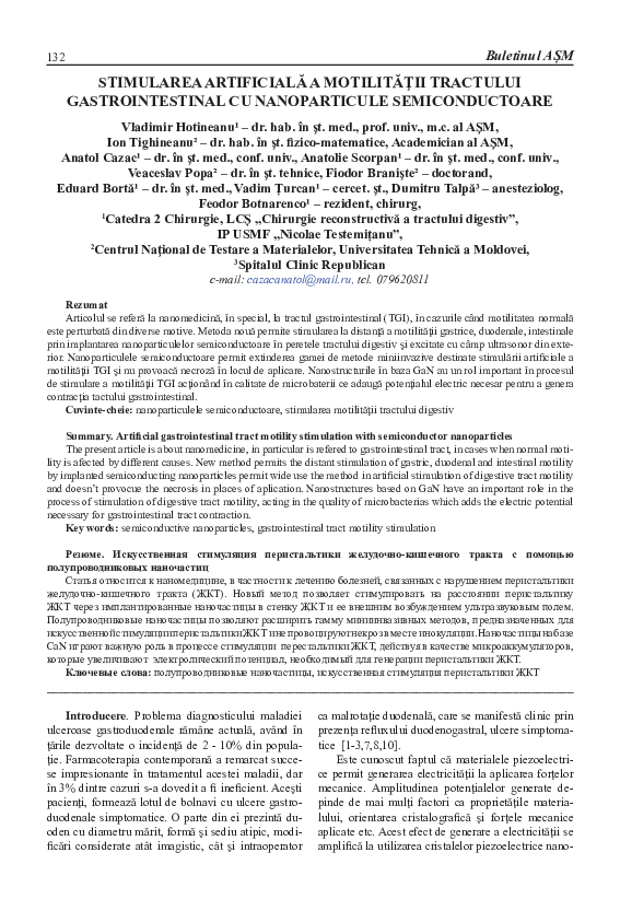 Stimularea artificială a motilităţii tractului gastrointestinal cu nanoparticule semiconductoare