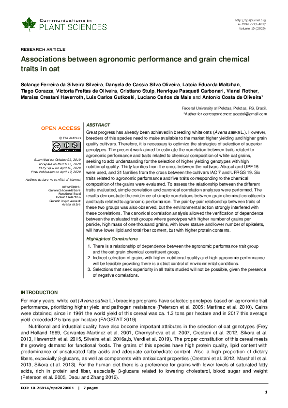 (PDF) Associations between agronomic performance and grain chemical ...