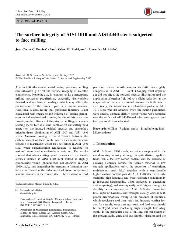 (PDF) The surface integrity of AISI 1010 and AISI 4340 steels subjected ...