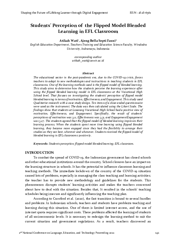 (PDF) Students' Perception of the Flipped Model Blended Learning in Efl ...
