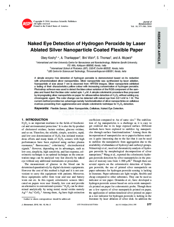 (PDF) Naked Eye Detection of Hydrogen Peroxide by Laser Ablated Silver ...