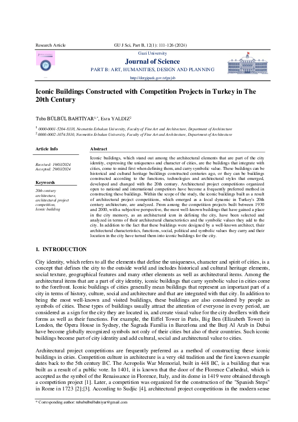(PDF) Iconic Buildings Constructed with Competition Projects in Turkey ...