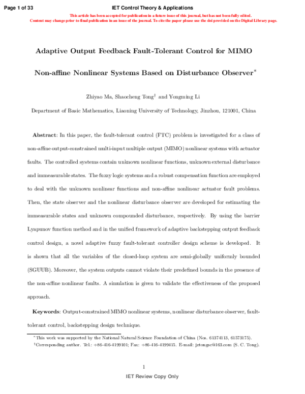 (PDF) Adaptive output feedback fault‐tolerant control for nonlinear ...