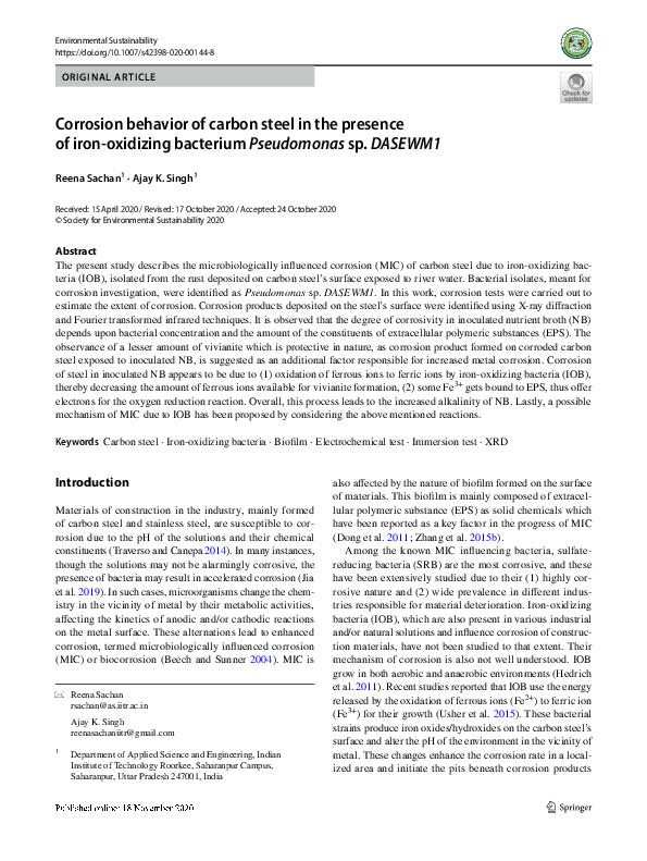 (PDF) Corrosion behavior of carbon steel in the presence of two novel ...