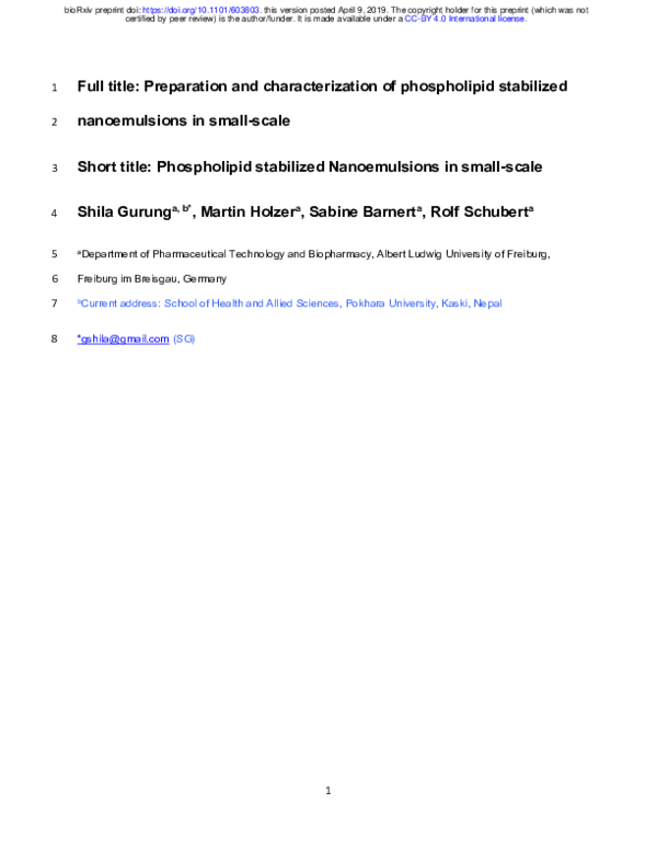 (PDF) Preparation and characterization of phospholipid stabilized ...