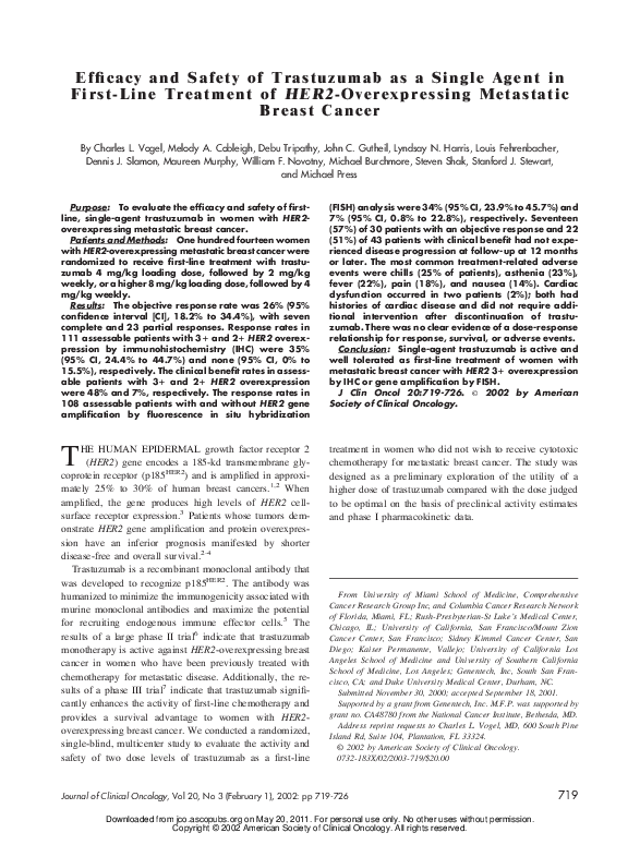 (PDF) Efficacy and Safety of Trastuzumab as a Single Agent in First ...