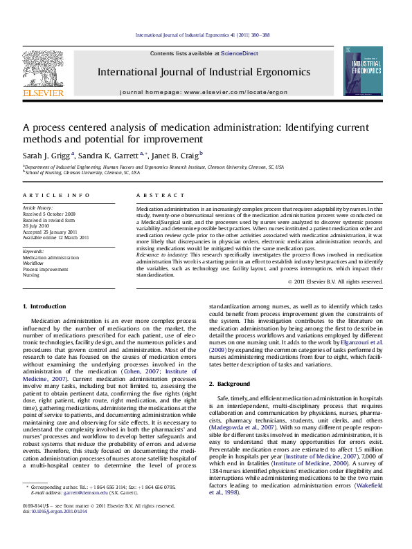 (PDF) A process centered analysis of medication administration ...