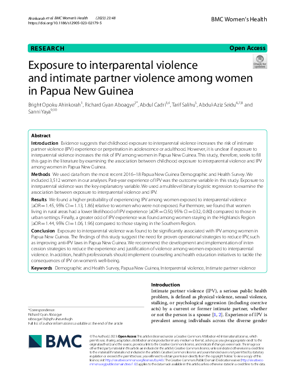 (PDF) Exposure to interparental violence and intimate partner violence ...