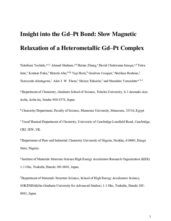 (PDF) Insight into the Gd–Pt Bond: Slow Magnetic Relaxation of a ...
