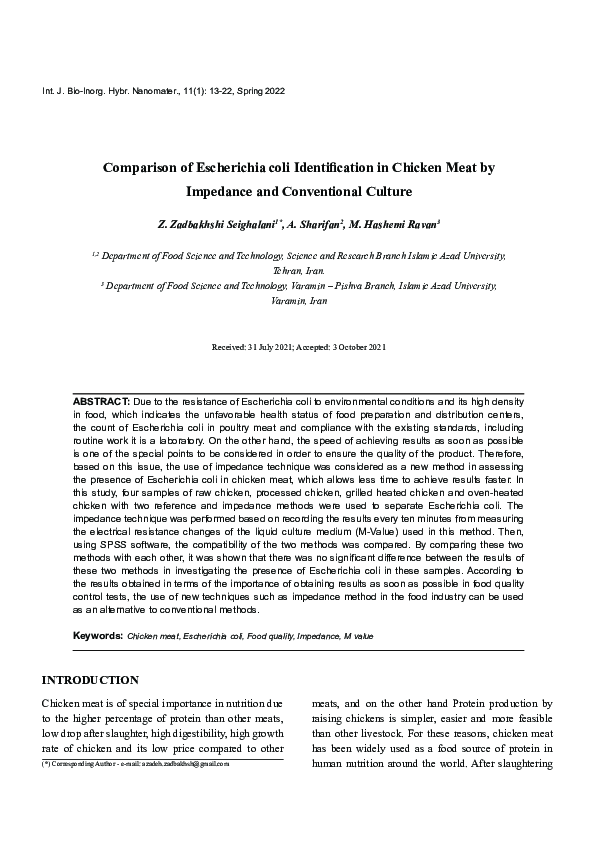 (PDF) Comparison of Escherichia coli Identification in Chicken Meat by ...