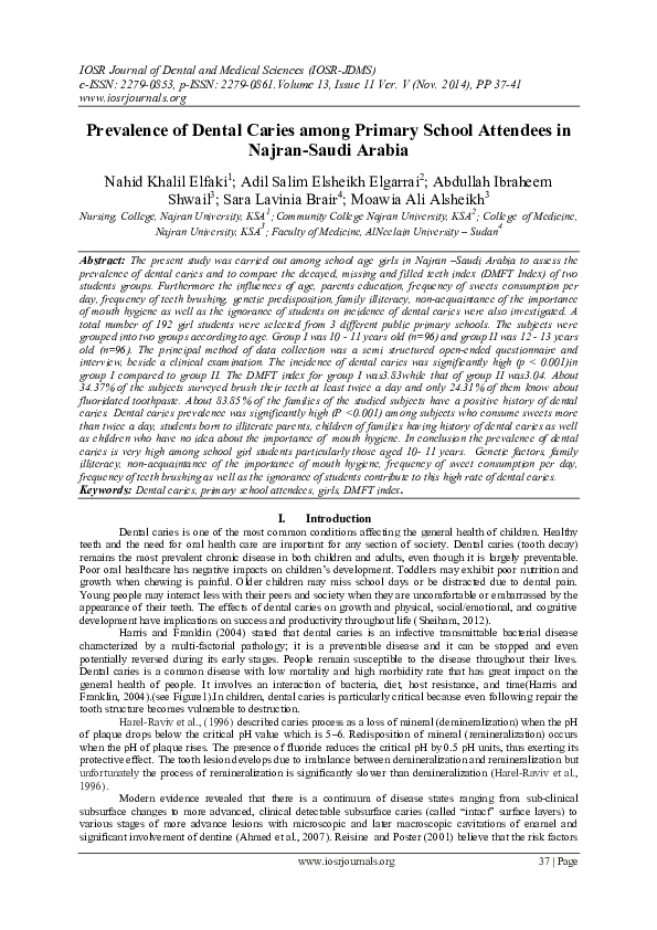 (PDF) Prevalence of Dental Caries among Primary School Attendees in ...