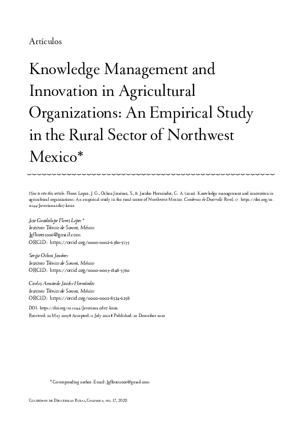 (PDF) Knowledge Management and Innovation in Agricultural Organizations ...