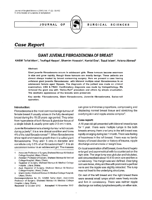 (PDF) Giant Juvenile Fibroadenoma of Breast