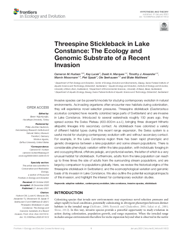 (PDF) Threespine Stickleback in Lake Constance: The Ecology and Genomic ...