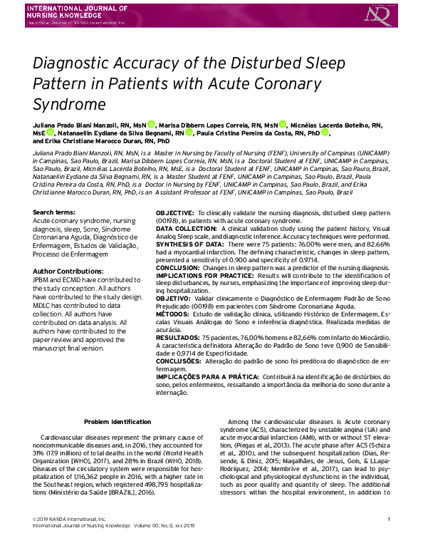 (PDF) Diagnostic Accuracy of the Disturbed Sleep Pattern in Patients ...