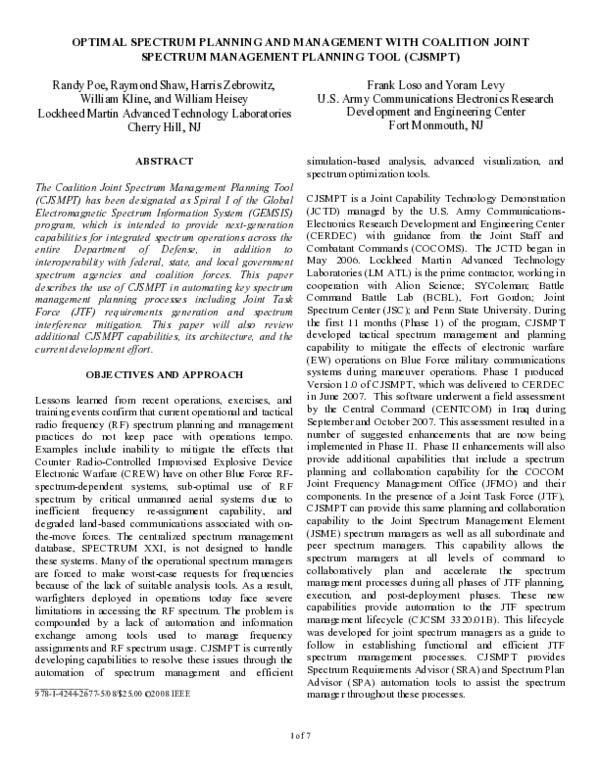 (PDF) Optimal spectrum planning and management with Coalition Joint ...