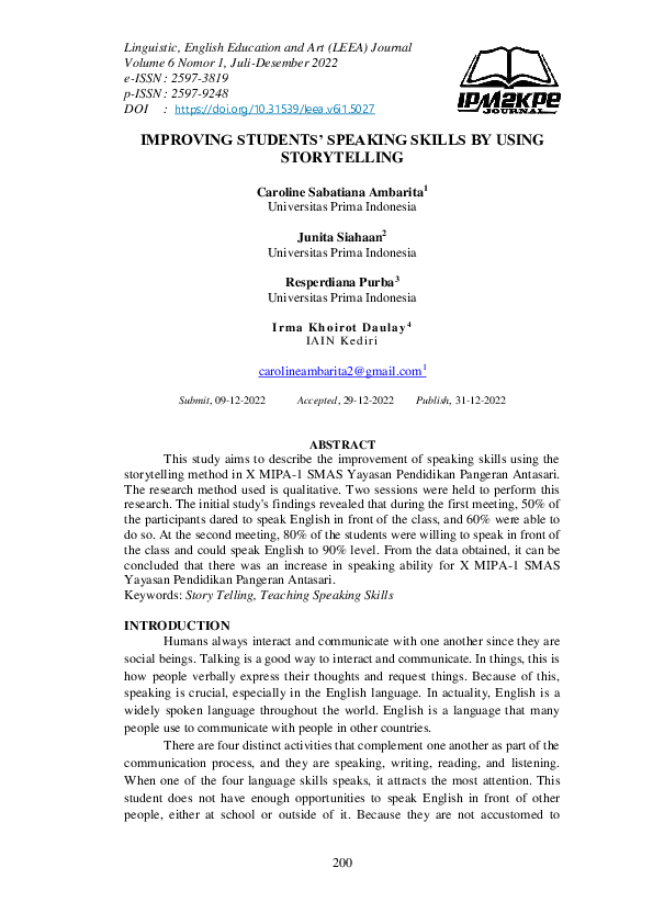 (PDF) Improving Students’ Speaking Skills by Using Storytelling