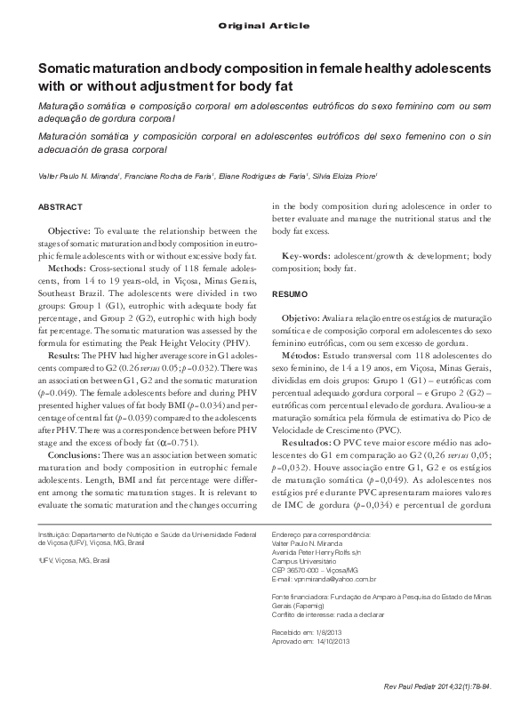 (PDF) Somatic maturation and body composition in female healthy ...
