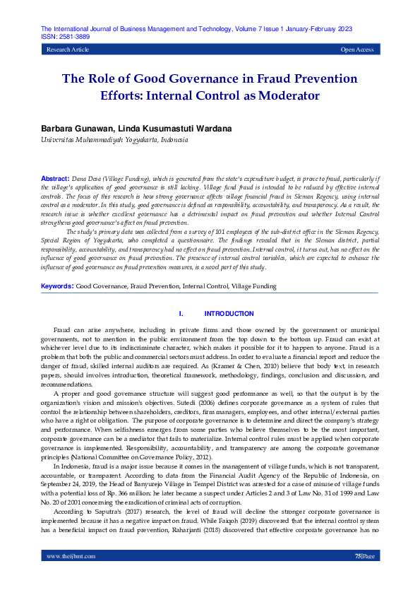 (PDF) The Role of Good Governance in Fraud Prevention Efforts: Internal ...