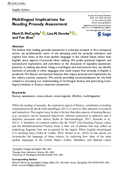 (PDF) Multilingual Implications for Reading Prosody Assessment