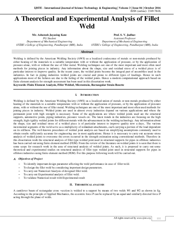 (PDF) A Theoretical and Experimental Analysis of Fillet Weld