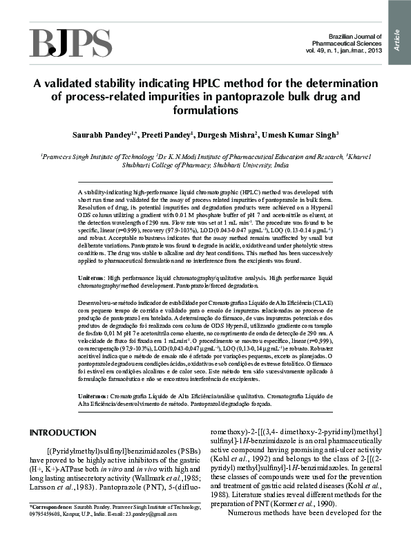(PDF) A validated stability indicating HPLC method for the ...