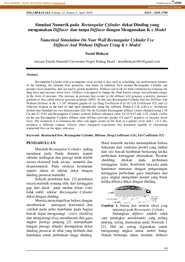 (PDF) Simulasi Numerik pada Rectangular Cylinder dekat Dinding yang