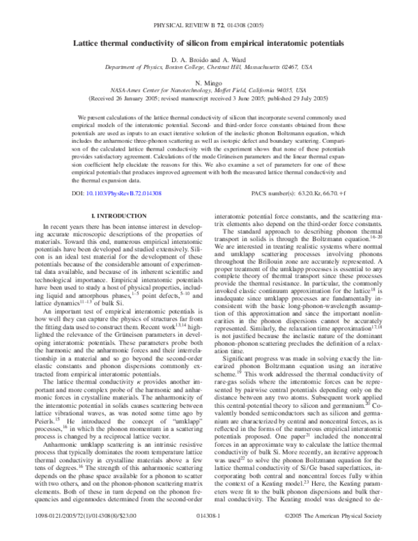 (PDF) Lattice thermal conductivity of silicon from empirical ...