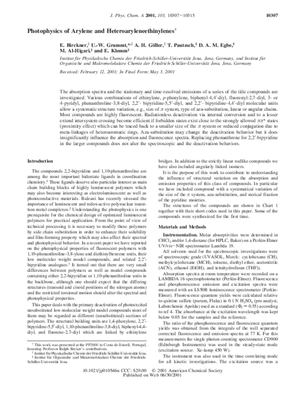 (PDF) Photophysics of Arylene and Heteroaryleneethinylenes