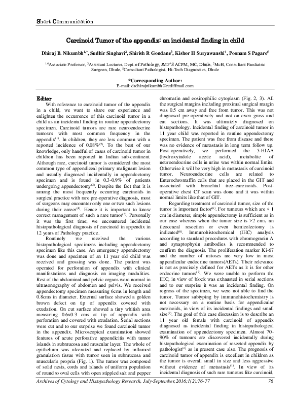 (PDF) Carcinoid Tumor of the appendix: an incidental finding in child