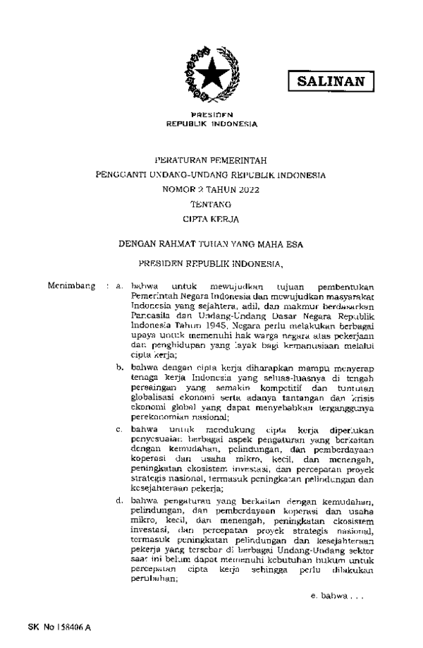 (PDF) Perpu Nomor 2 Tahun 2022 2
