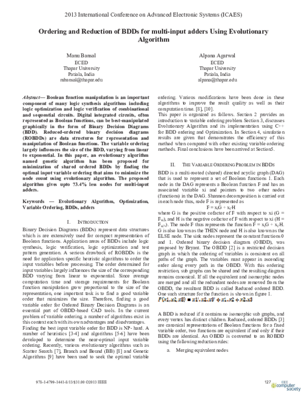 (PDF) Ordering and reduction of BDDs for multi-input adders using ...