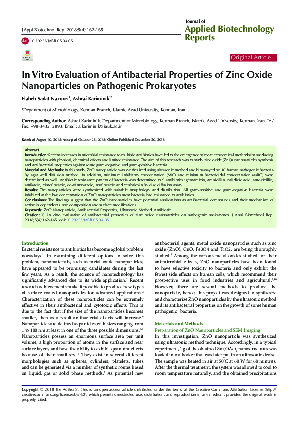 (PDF) In Vitro Evaluation of Antibacterial Properties of Zinc Oxide ...