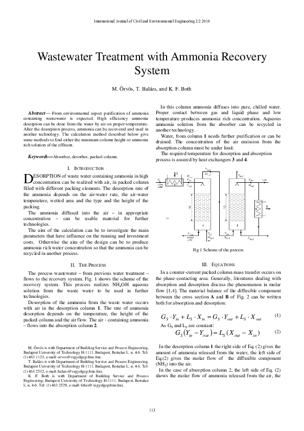 (PDF) Wastewater Treatment with Ammonia Recovery