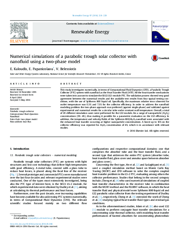 (PDF) Numerical simulations of a parabolic trough solar collector with ...