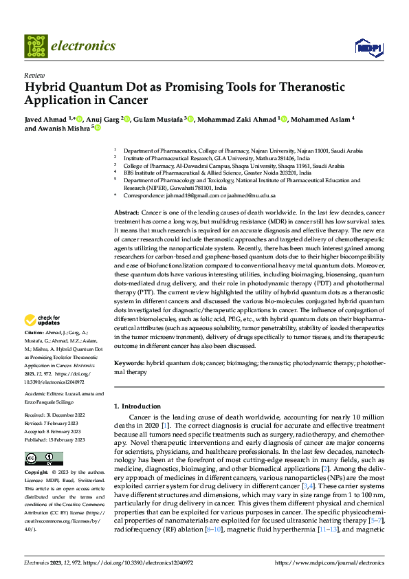 (PDF) Hybrid Quantum Dot as Promising Tools for Theranostic Application ...