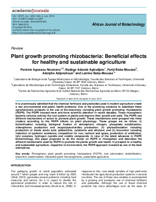(PDF) Plant growth promoting rhizobacteria: Beneficial effects for ...