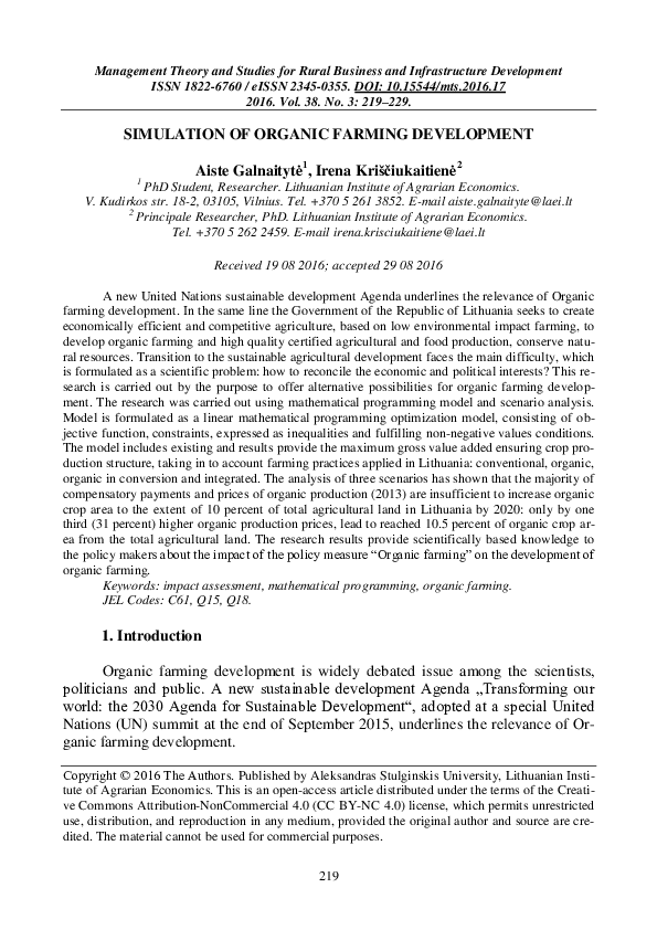 (PDF) Simulation of Organic Farming Development