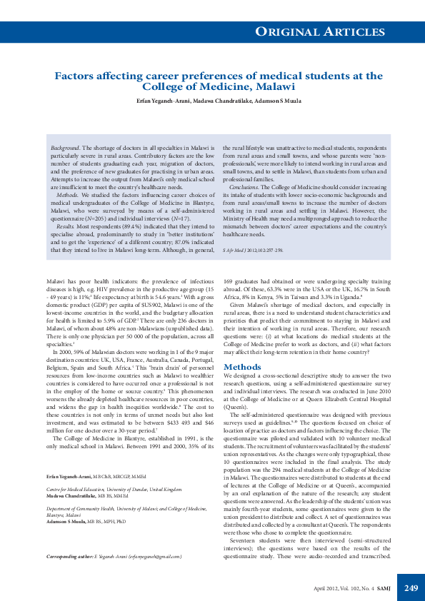 (PDF) Factors affecting career preferences of medical students at the ...