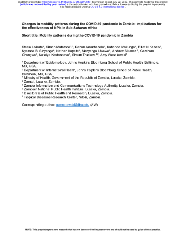 (PDF) Changes in mobility patterns during the COVID-19 pandemic in ...