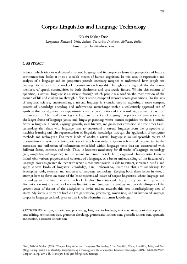 (PDF) Corpus Linguistics and Language Technology