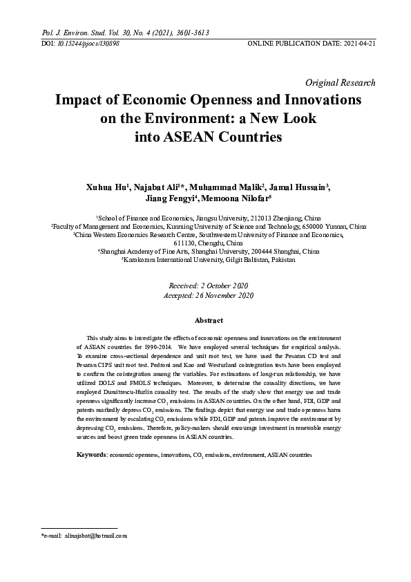 (PDF) Impact of Economic Openness and Innovations on the Environment: a ...