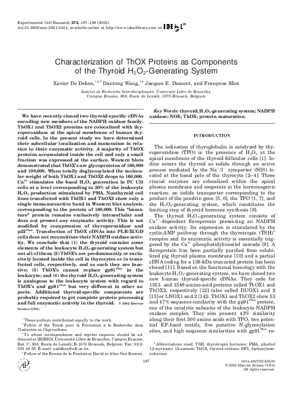 (PDF) Characterization of ThOX proteins: components of the thyroid H2O2 ...