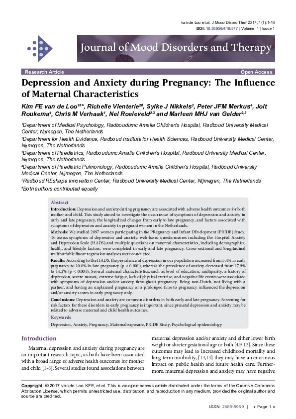 (PDF) Depression and anxiety during pregnancy: The influence of ...