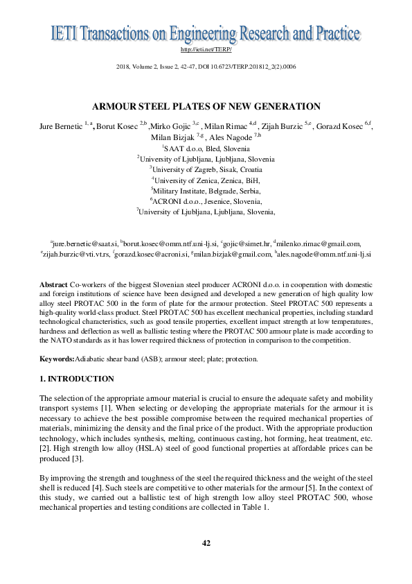 (PDF) Armour Steel Plates of New Generation