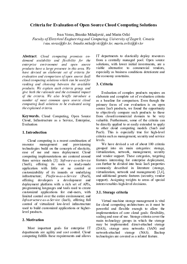 (PDF) Criteria for evaluation of open source cloud computing solutions