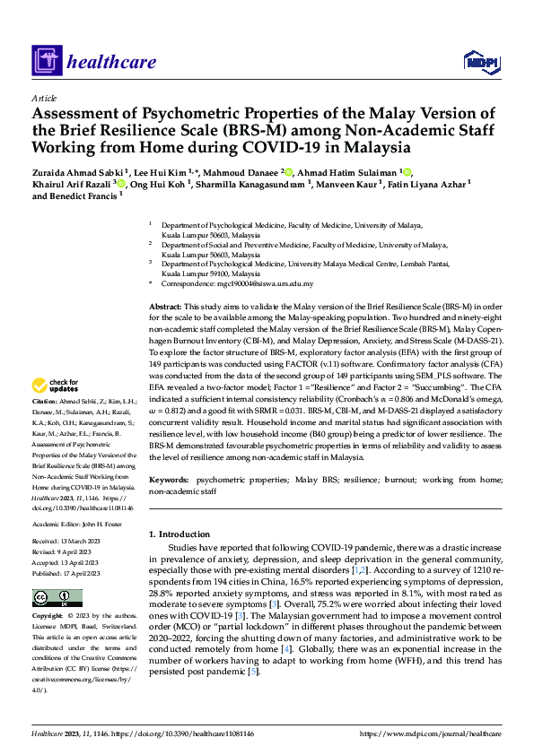 (PDF) Assessment of Psychometric Properties of the Malay Version of the ...