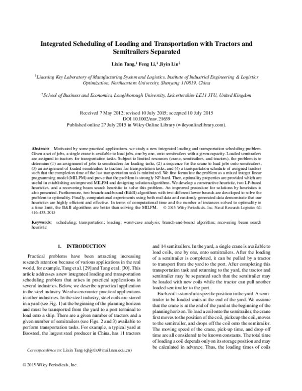 (PDF) Integrated scheduling of loading and transportation with tractors ...