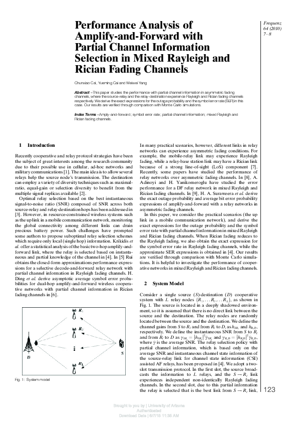 (PDF) Performance Analysis of Amplify-and-Forward with Partial Channel ...